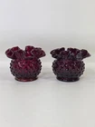 Vintage Fenton Amberina Red Hobnail Ruffled Rim 3” Small Glass Vase Read