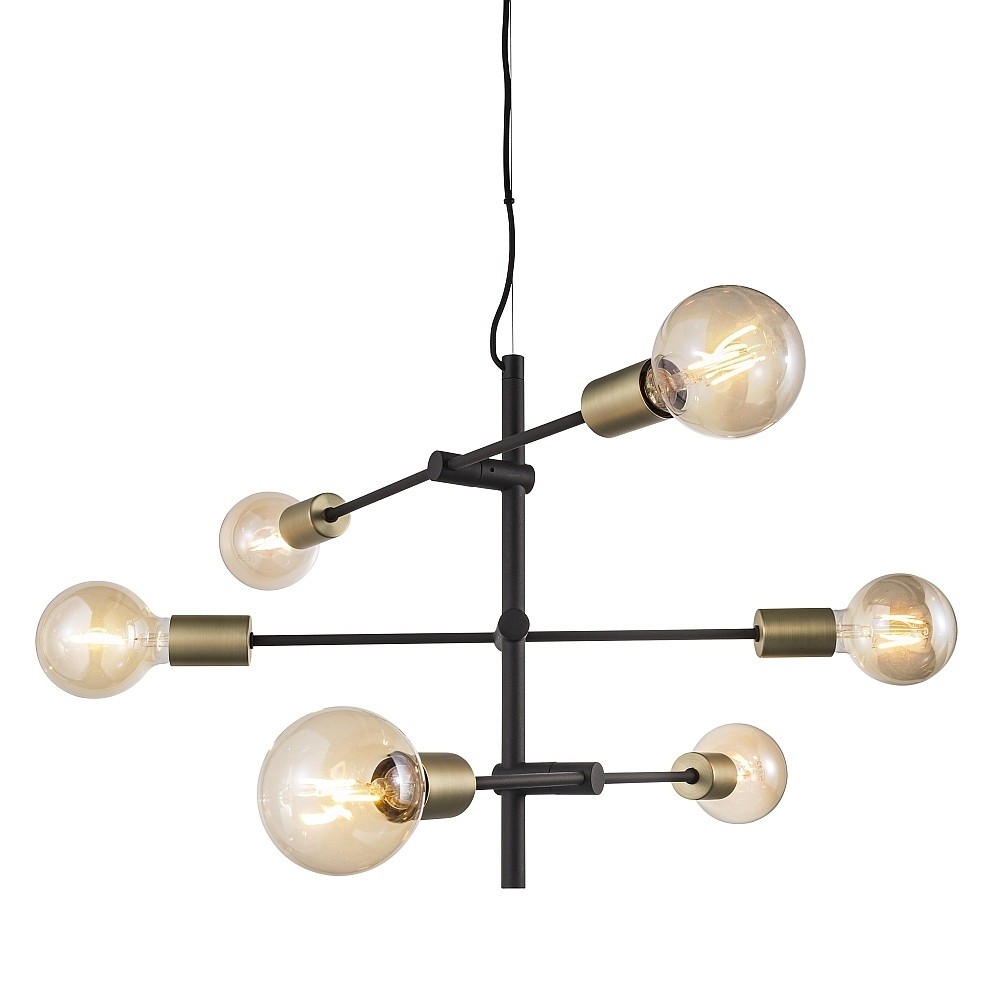 Pendelleuchte JOSEFINE, 6x E27, IP20, schwarz matt/Messing