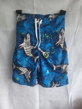 Boys Joe Boxer Swim Trunks Large 14 16 Sharks Blue Cargo Pocket Faux Drawstring