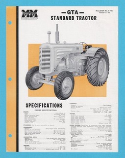 MINNEAPOLIS MOLINE GTA STANDARD TRACTOR SPECIFICATIONS FLYER/BROCHURE 1 25 44