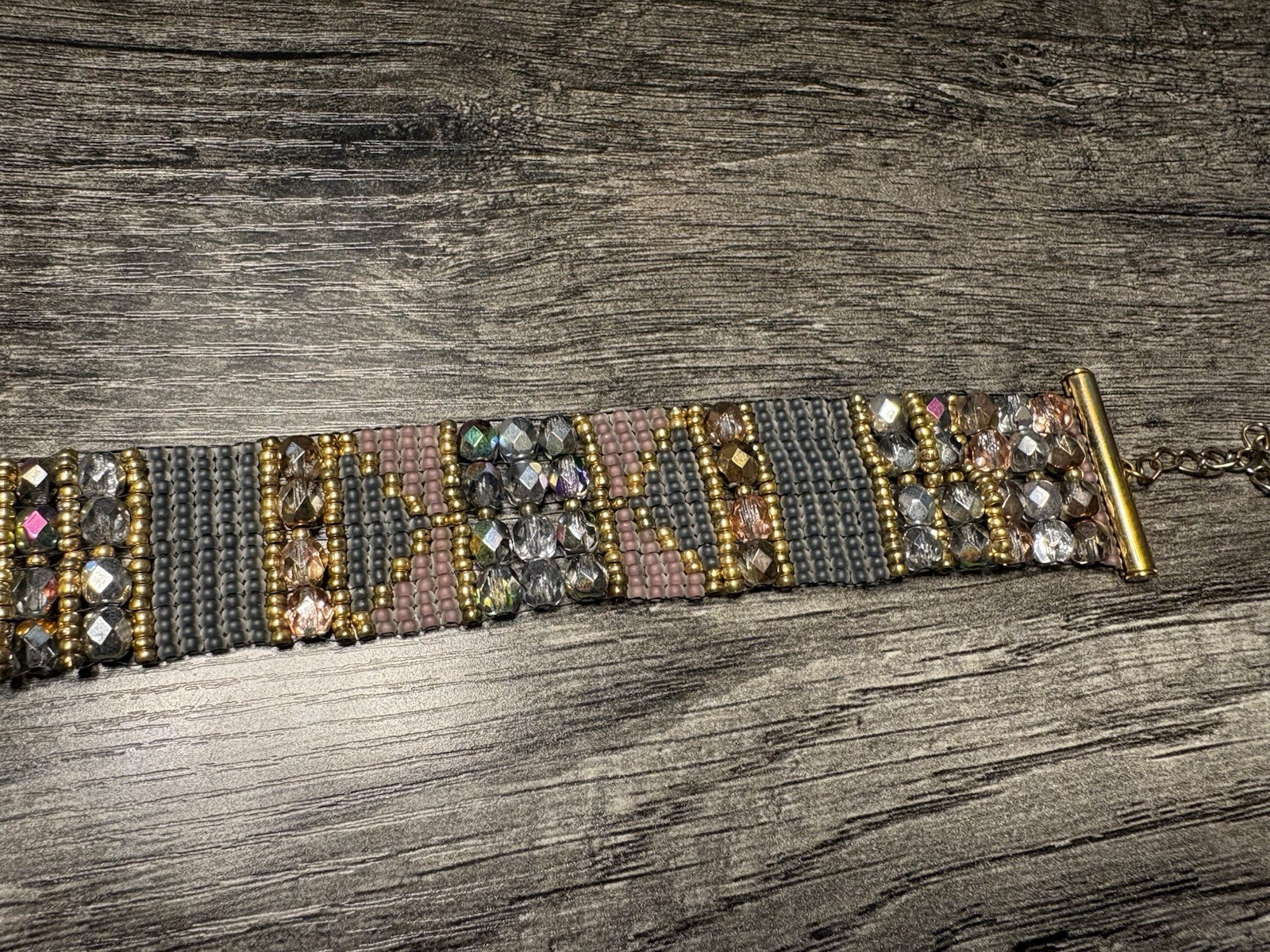 Multicolor Beaded Cuff Bracelet Adjustable 7in Gl… - image 3