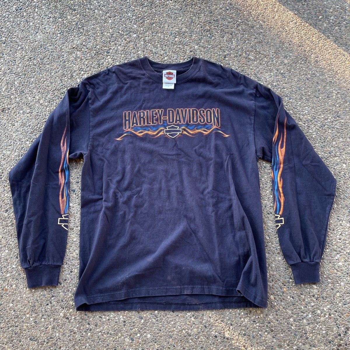 Y2K Vintage 2007 Harley Davidson Orange Blue Flame Long Sleeve