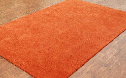 Rug for Living Room Area Rug for Bedroom Modern Rug Solid Color Rust Orange Wool - Picture 3 of 8