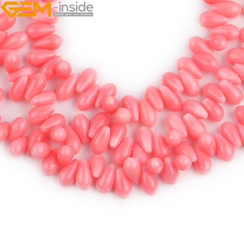 Dyed Color Teardrop Top Drilled Coral Loose Beads For Jewelry Craft Making 15" - Picture 6 of 37