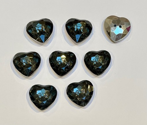 5 Blue Rhinestone Heart Buttons Crystal 24mm Plastic C50-14 AUSSIE SELLER - Picture 2 of 6