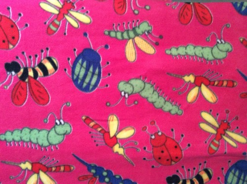 caterpillar ladybug bumble bee dragon fly fleece fabric on hot pink 60" by 22"