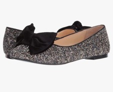 NIB Betsey Johnson Amory Glitter Silver Black Flats Size 8M
