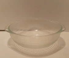 Pyrex 2 Qt Clear Glass Round Casserole Bowl Checked Textured W/ Handles Vintage
