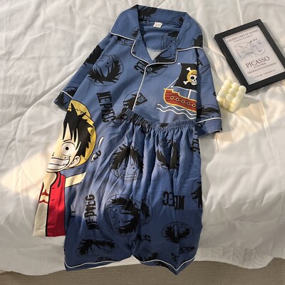 One Piece Pyjamaset voor Mannen, Tieners & Jongens, Zwart Katoenen T-shirt & Onderbroek, Nachtkleding, Loungewear, Manga Anime Cadeaus, Zwart, 3XL