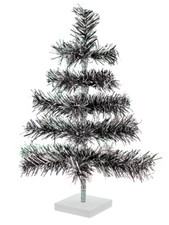 18'' Black/Silver Christmas Tree Tinsel Feather Style Holiday Tree 1FT Table-Top