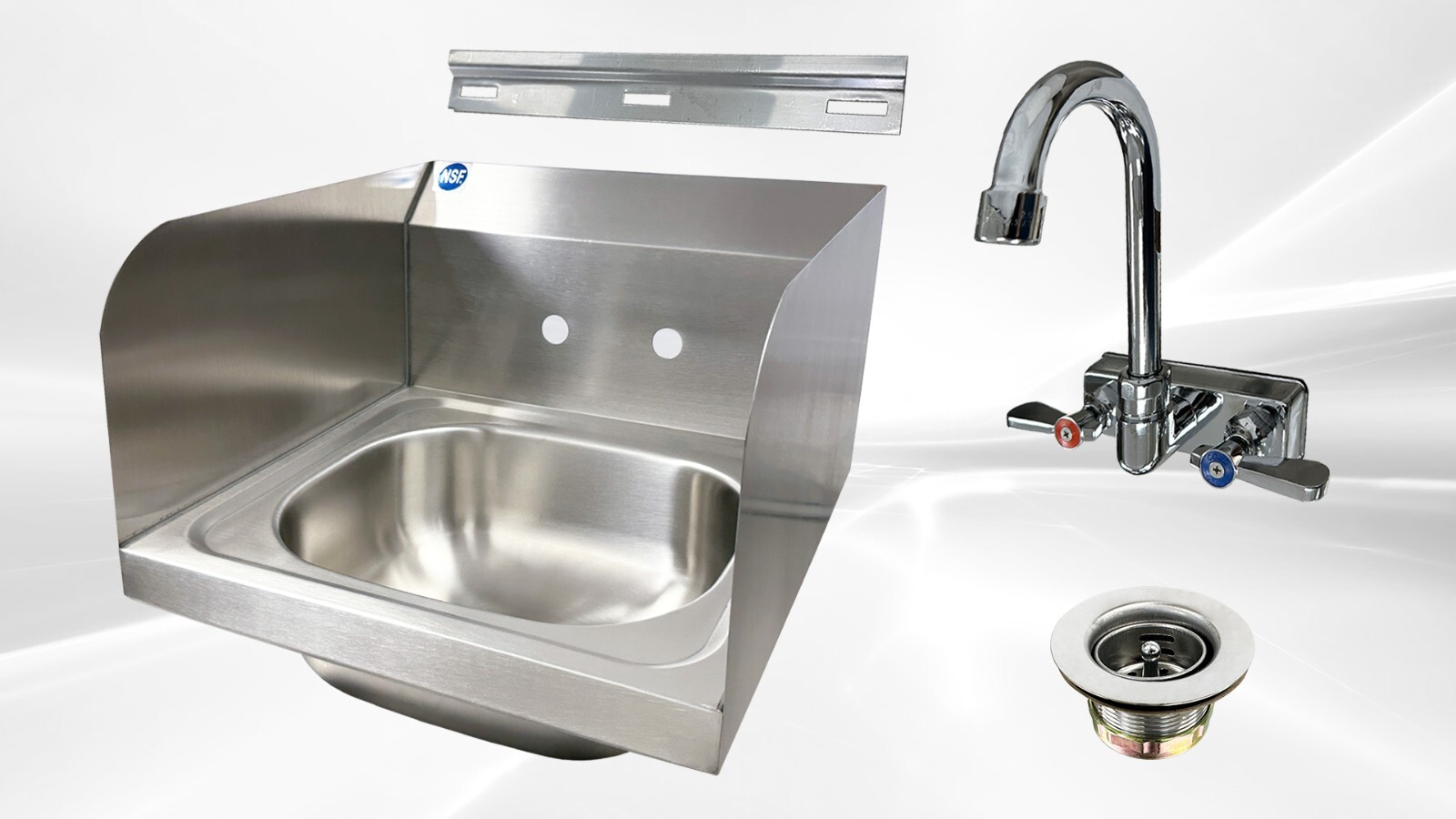 NEW 15" Stainless Steel Hand Splash Guard Sink w/ Faucet Kit