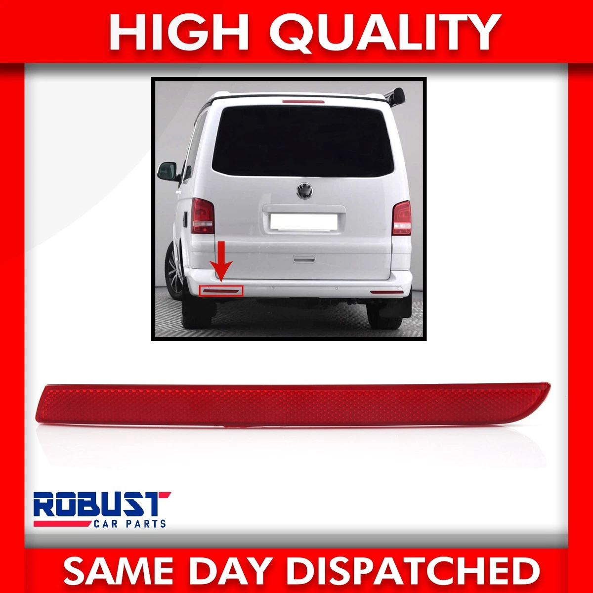 FOR VOLKSWAGEN TRANSPORTER T5 REAR PASSENGER SIDE BUMPER REFLECTOR