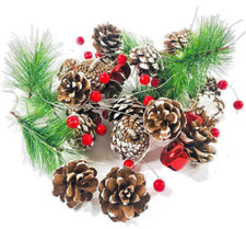 Christmas Garland String Lights - 6.6ft 20 LEDs with Red Berry, Bells and Pine