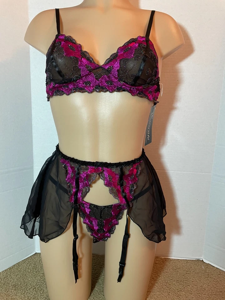 Lote De Medias DE Colección braguita sujetador liguero falda Escante M Gasa Malla Bordada Foto 3 de 4