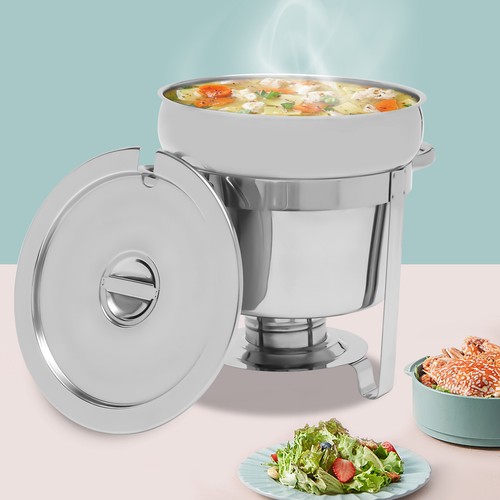 Round Chafing Dishes 1L Commercial Soup Chafer Chafing Dish Stainless Steel - Picture 19 of 20