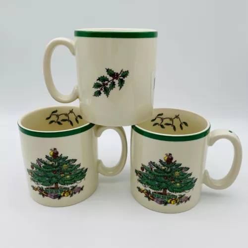 3 NEW Spode Christmas Tree S3324 A8 Porcelain Coffee Mugs 9 Oz