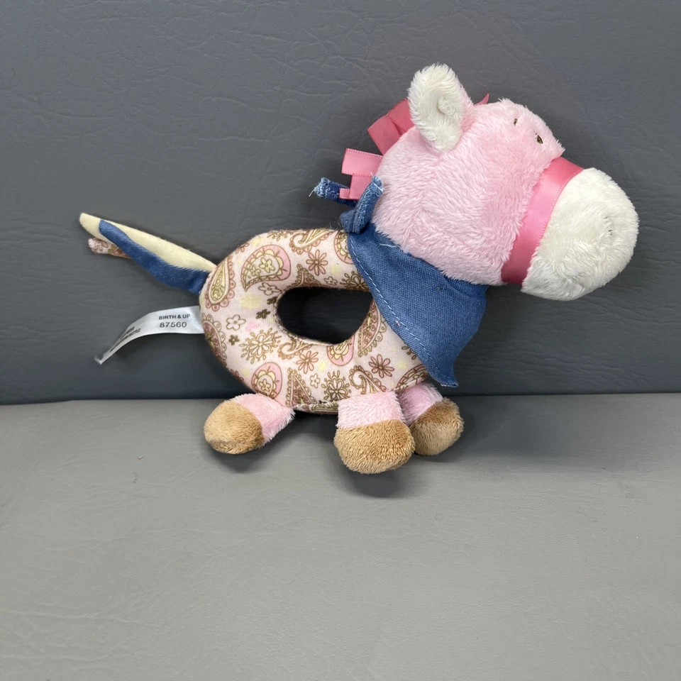 Bebé Ganz Rosa Paisley Caballo Sonajero Peluche con Denim Bandana 7” Bebé Juguete Suave Foto 2 de 4