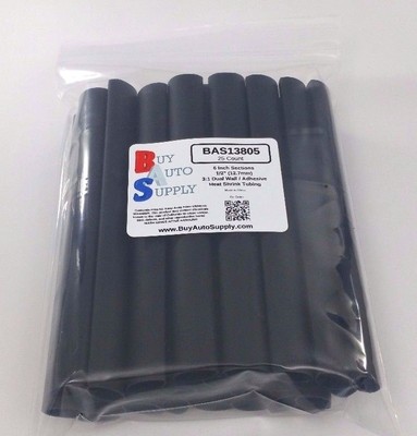 (25 6'' Pcs) 1/2'' / 12.7mm Black Adhesive Lined Dual Wall 3:1 Heat Shrink Tubing