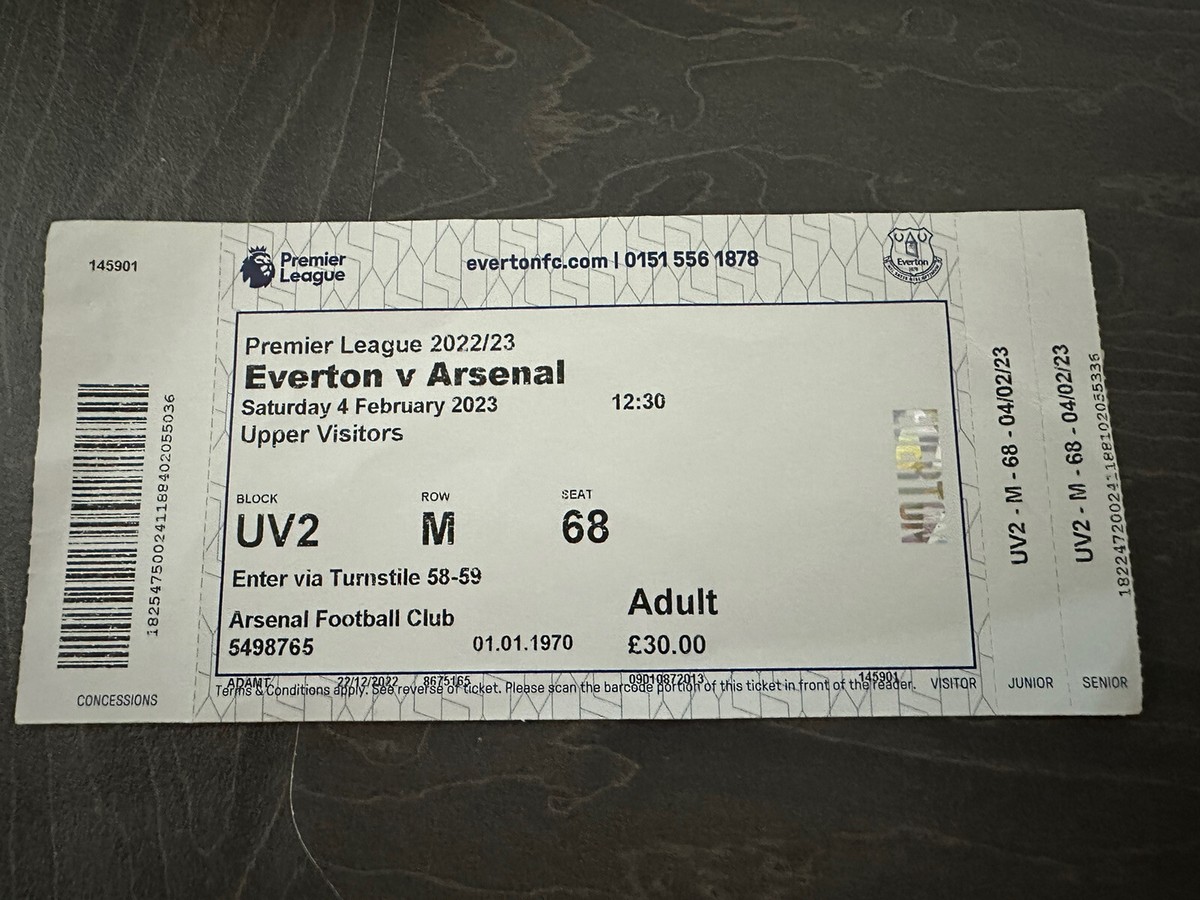 Everton V Arsenal Match Ticket 2022/23 Season Premier League UK - Main Image