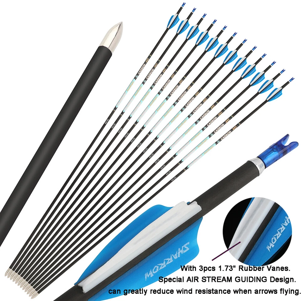 32" Pure Carbon Arrows SP300-1000 Vanes .003" Archery Bow Hunting Target ID4.2mm - Image 3 of 4