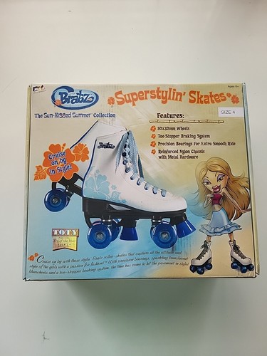 Bratz 4 Wheel Roller Skates Youth Girls Size 4 52×32 mm Toe Stop Nylon Chassis