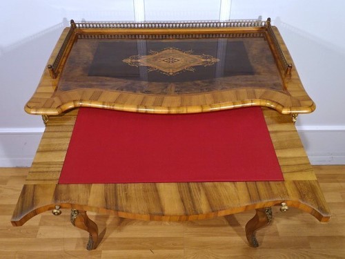 HANNIS ANTIQUE STORE / DRESDNER BAROCK DAMEN SEKRETÄR UM 1860 - 1880 / NUSSBAUM - Bild 4 von 14