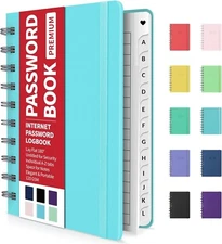 Password Book with Individual Alphabetical Tabs, 4"X5.5" Small Password Notebook