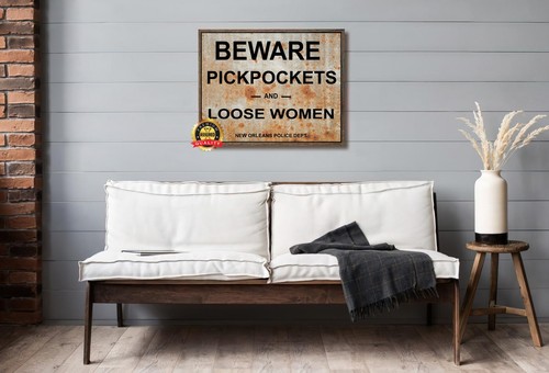 Beware Pickpockets and Loose Women - Aged Look - Humor - Metal Sign 11 x 14 - Picture 2 of 5