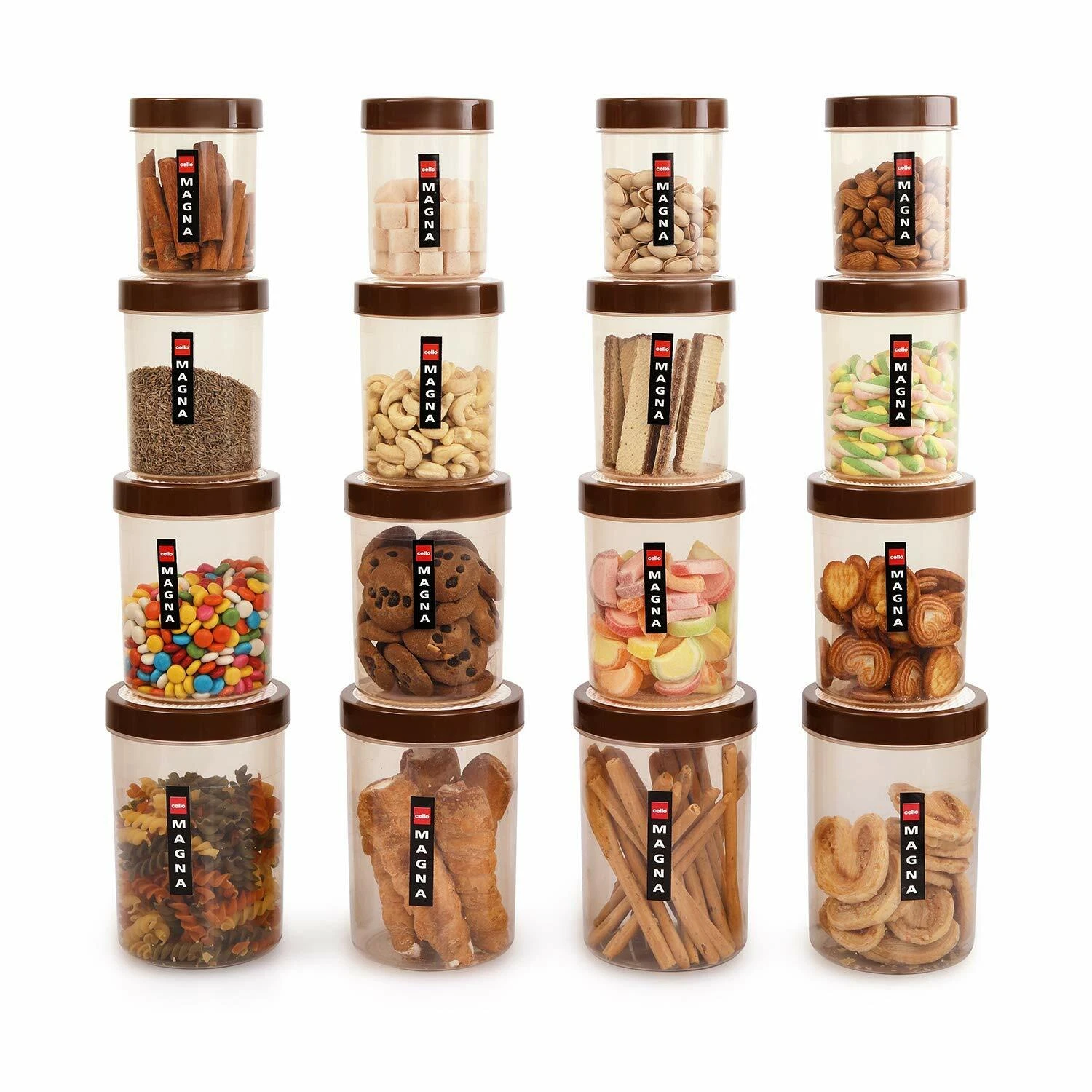 Plastic Container Storage Set 16 Pieces Brown