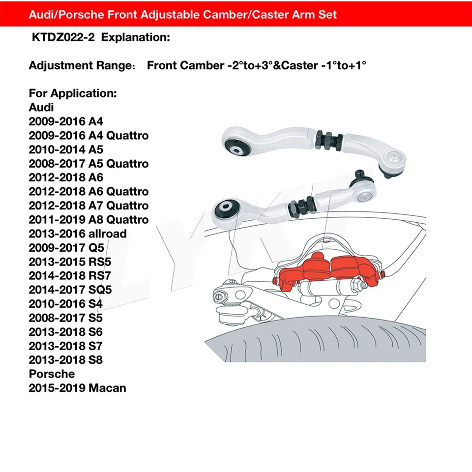LYKT 4pcs Front Adjustable Camber Arms for AudiQ5、A4~7、RS5~7、S4~7 & PorscheMacan Foto 2 de 4