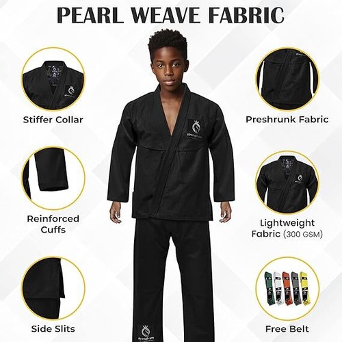 Strength Pro | BJJ Gi Kids | Brazilian Jiu Jitsu Gi Kimono 300 Black - Picture 2 of 4