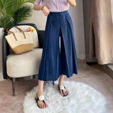 Pleats Please Issey Style Pleated Trousers, Wide Legged Cropped Pants with Folds