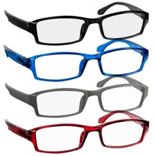 4 PK Mens Rectangular Blue Light Blocking Reading Glasses Spring Hinge Readers