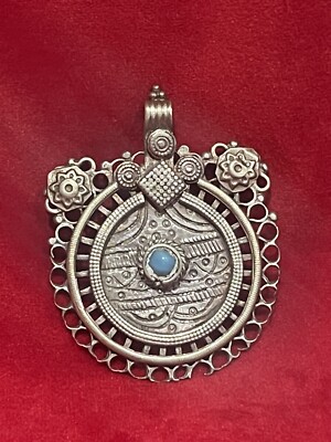 Pendentif Argent Turquoise Kabyle Berbère Touareg - Bijou Ethnique Antique Du XIXe Siècle