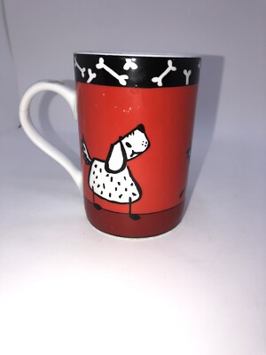 Konitz Germany Porcelain Spotted Dog Chasing Cat Red White Black Coffee Mug