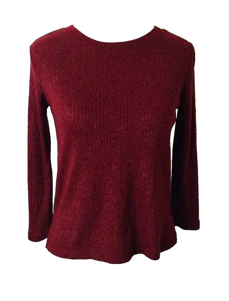 ANTIGUO TOP ACANALADO DE PUNTO AJUSTADO AZUL MARINO GRANATE MANGA LARGA ELÁSTICO JUNIOR/NIÑAS MEDIANO Foto 3 de 4