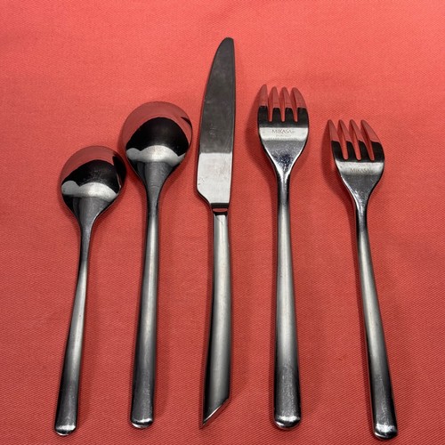 Mikasa Satin Wave Forged Stainless Place Setting Fork Spoon Knife Lot of 5 - Picture 2 of 20