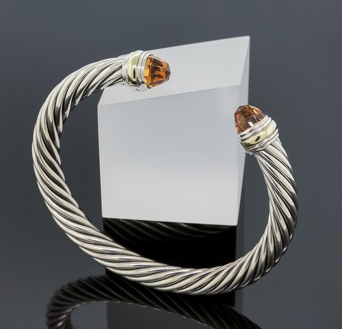 Brazalete Brazalete Clásico David Yurman Amarillo Citrino 7mm Cable Plata 925 Oro 14K - Imagen 3 de 4