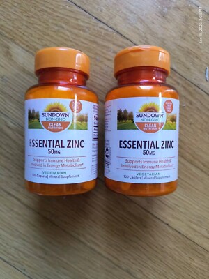 2X Sundown Naturals Essential Zinc 50mg Non GMO 100 Caps Each Ex 4/26+ Sealed 