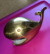 VINTAGE MCM Solid Brass WHALE Ashtray Collectible Paperweight  Rings Incense
