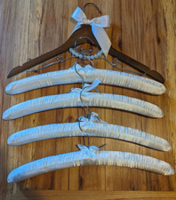 Wedding Dress Wood Hanger - Bride, pearls,  Bow  4 satin bridesmaids hangers
