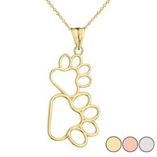 Solid Gold Dog Paw Outline Pendant Necklace Available in Yellow/Rose/White