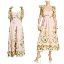 FARM RIO Pink Botanical Beauty Shoulder Bow Midi Dress Size Medium NWT