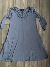 Lulus Women Twirl Power Slate Blue Swing Dress 3/4 Sleeve Pockets Scoop Neck XS