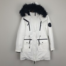 Superdry Aiko Everest Parka Womens UK 10 White Faux Fur Hood Winter Coat