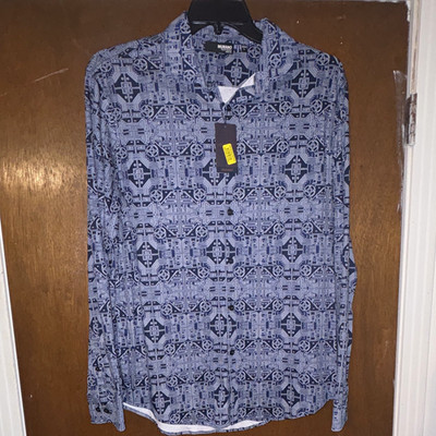 Murano Liquid Luxury Men's Slim Fit L Blue/White Geometric Cotton Shirt