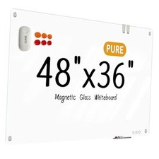 Glass Whiteboard - Glass Dry Erase Board 48" x 36" Magnetic Pure White 48x36