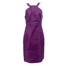 J.Crew Women' 10 Purple Silk Halterneck Cocktail Party Holiday Short Lined Dress