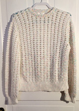 Handmade Open Crochet Crew Neck Confetti Whit...