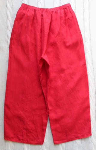 FLAX 100% Linen Bright Red Wide Leg Flood Pants, Size M Medium Artsy Lagenlook - Picture 4 of 8
